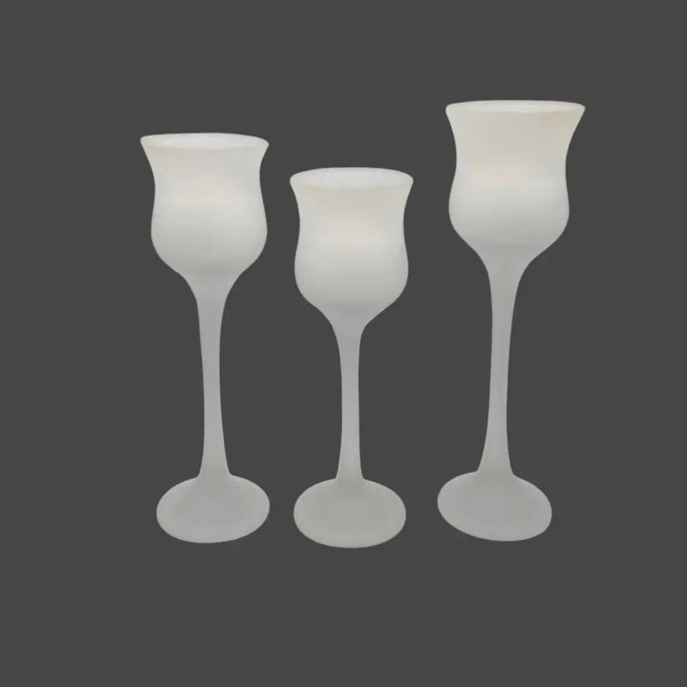 Set of 3 Frosted Glass Angel Candle Holders Goblet Style Wedding Decor